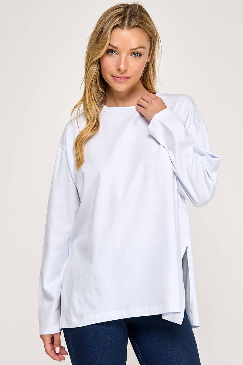 Chris & Carol Apparel - Wholesale Tunic - Women's - silver7012T-SIDE SLIT LONG SLIVE TOP4