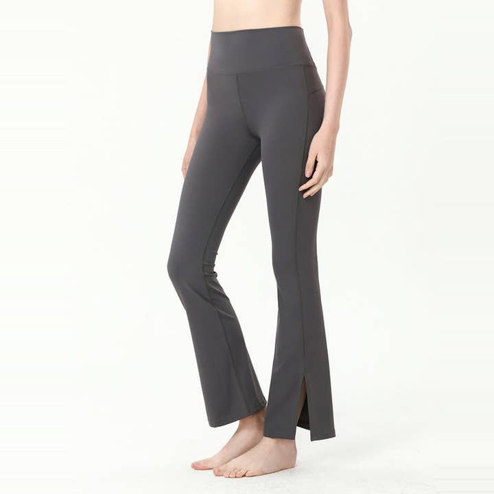 Slim High Rise Flared Yoga Pants with Side Slit for wholesale by Active by Anna-Kaci