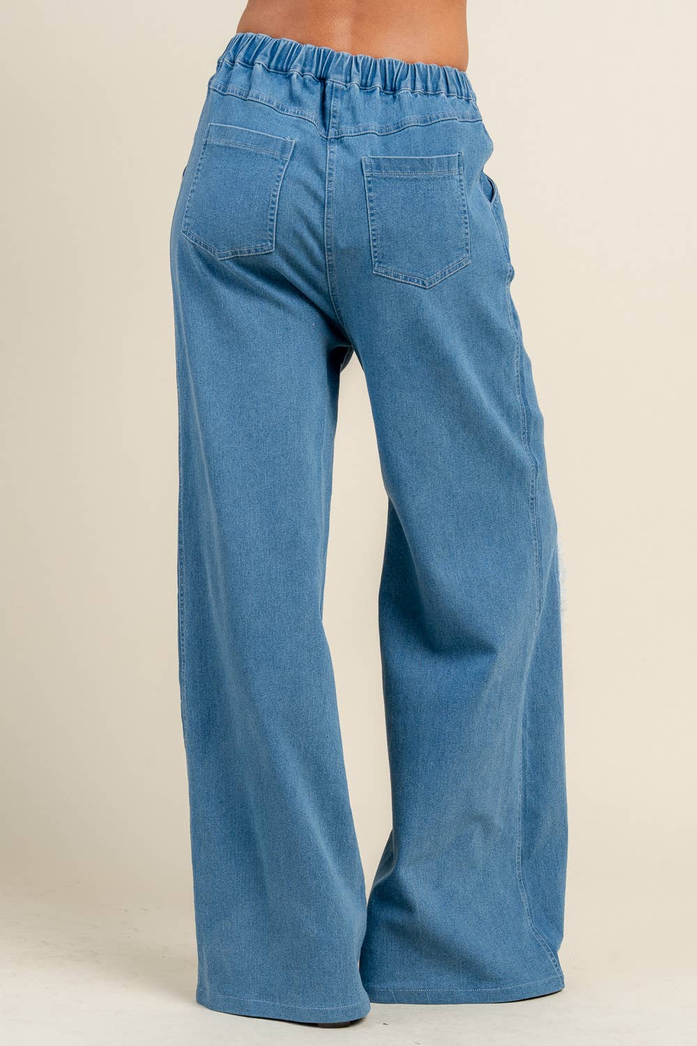 LIGHT INDIGO BP4837N / DENIM COLOR BLOCK WIDE LEG PANTS W/FRAY EDGE
 for wholesale on Faire3