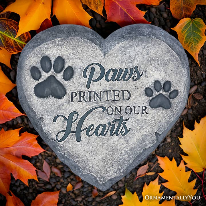 OrnamentallyYou - Wholesale Stepping Stone - Paws Printed on our Hearts Memorial Stepping Stone for Pet, 9.5" Dog Funeral and Pet Cemetery Decor