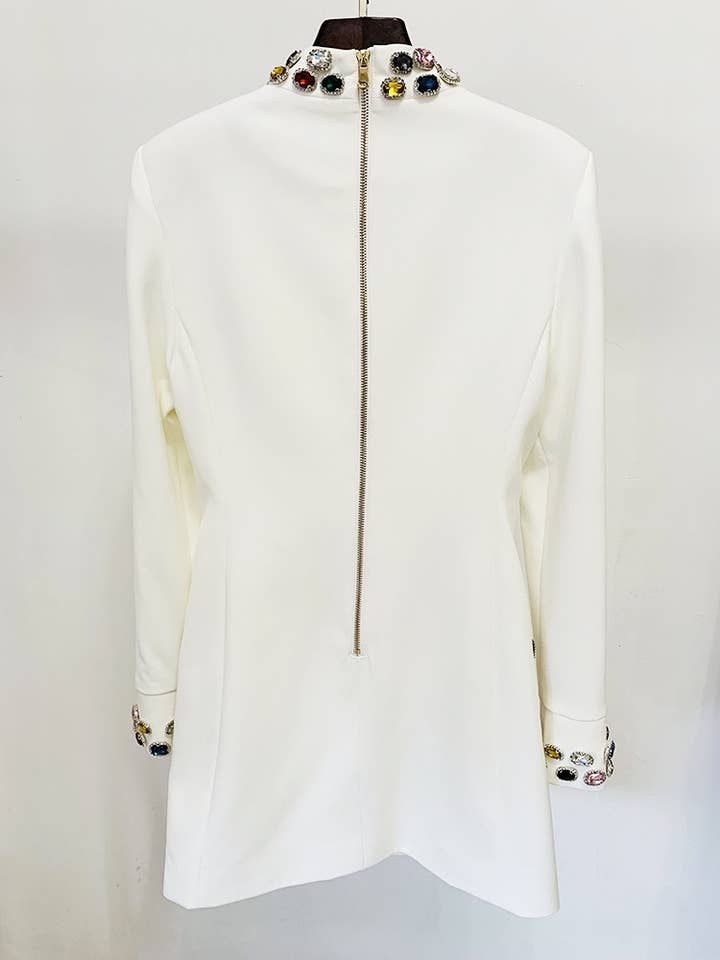 Productseeker – wholesale Klänning - Dam – DR065 Elegant ädelstensmyckad vit klänning1