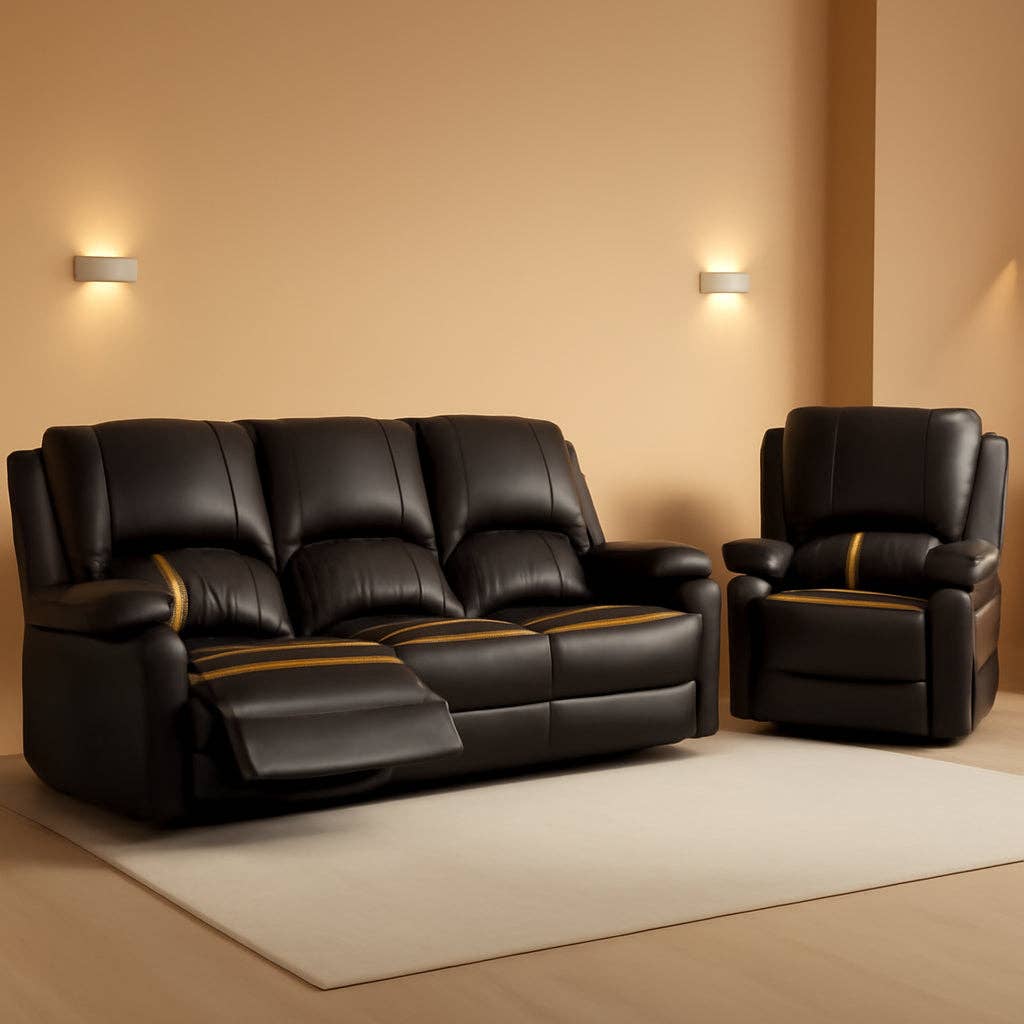 Brown Three Seater Recliner Sofa Set Oversize Chair Removable Console Living Room Furniture For Comfort for wholesale on Faire0