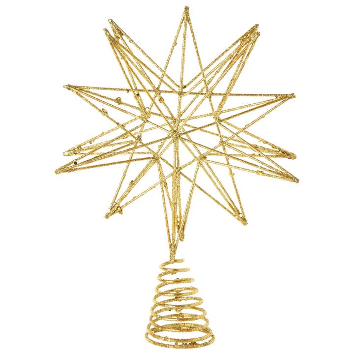 A30315: Gld glit metal tree topper 3D star,9 in for wholesale by Silver Tree Home & Holiday