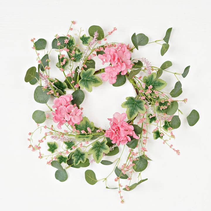 Impressive Enterprises, Inc. - Wholesale Wreath - 35632-16in(6.5) Wreath-Pink Hydrangea Garden