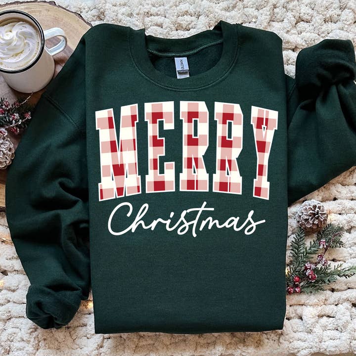 Checker Merry Christmas Crewneck for wholesale by Duo Couture
