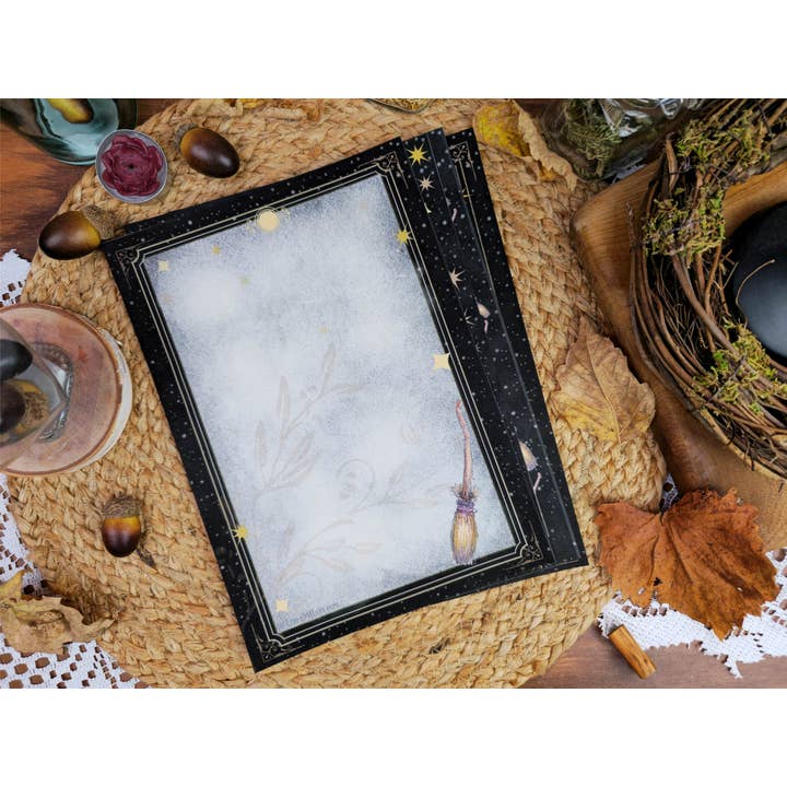 Wings of Fantasy - Wholesale Stationery/Notecard Set - Vintage Style Gothic Witch Letter Writing Set| Black Cat Witches Cauldron Stationery Set| Art Nouveau Style Celestial Witch Stationery3