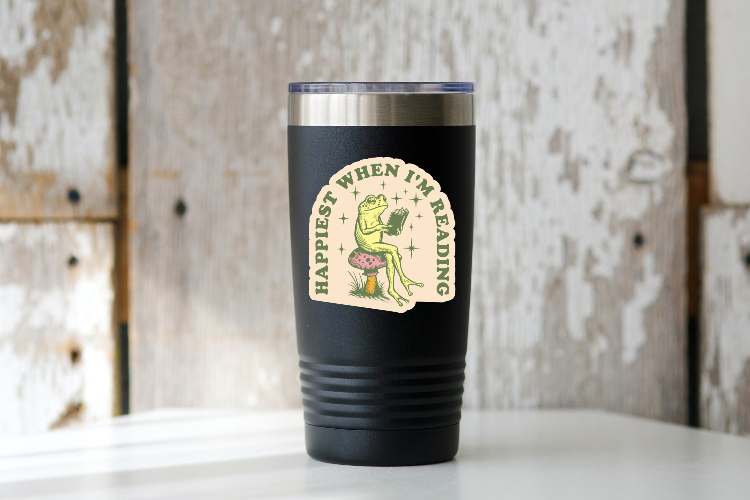 Yarnival - Wholesale Sticker - Happiest When I'm Reading Sticker - library, books, frog1