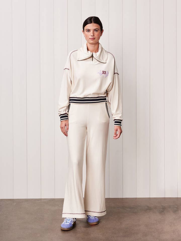 Softest Fleece Half Zip Pullover in Cream for wholesale by Stateside