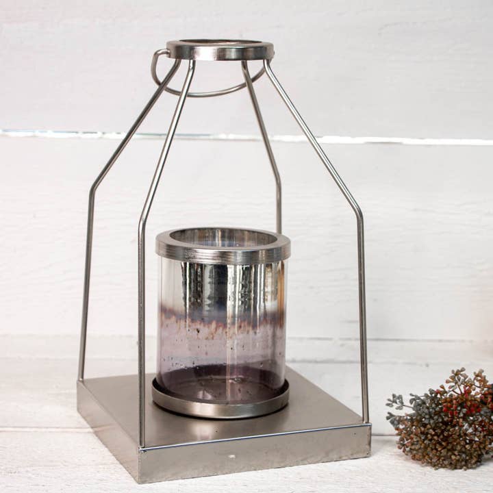 Silver aluminum lantern. House shape - H.31cm for wholesale by Antikas