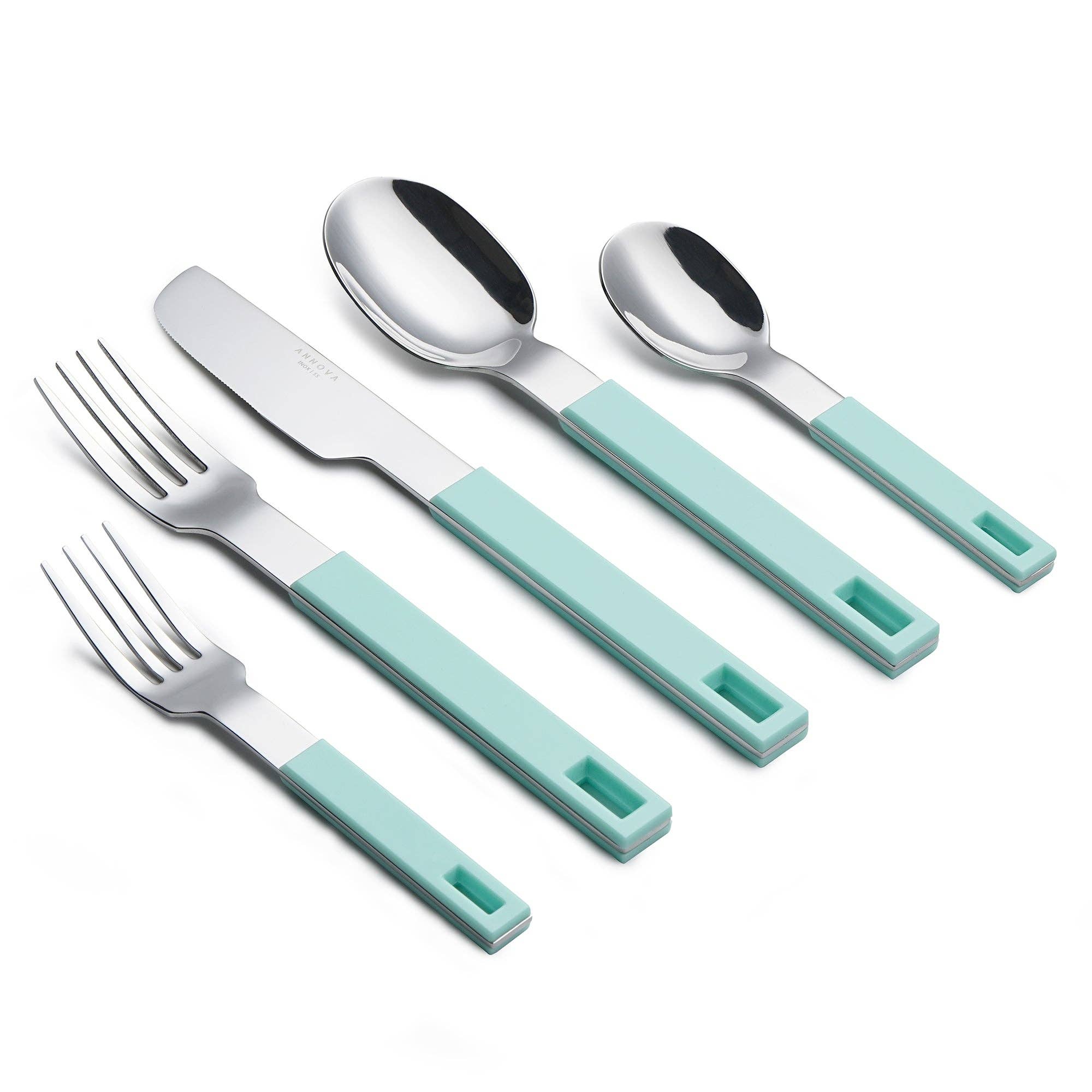 ANNOVA - Wholesale Flatware Set - ANNOVA Block Handle Silverware Set 20 Pieces Color Modern Style Flatware58