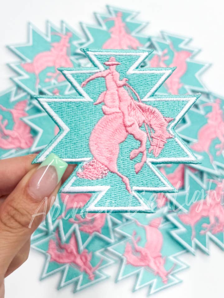 bucking horse cowboy turquoise trucker hat embroidery patch for wholesale by ABLNco