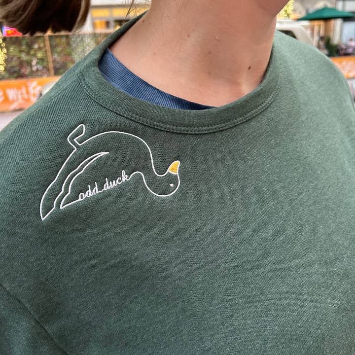 Embroidered Odd Duck Sweatshirt - Green for wholesale by Oh, Hello Paper & Gifts