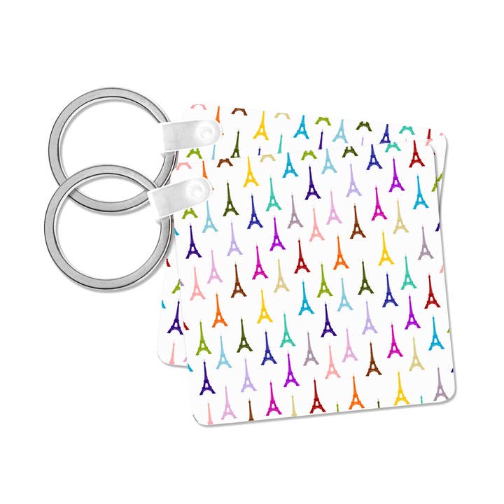 3dRose, Patrón de Torre Eiffel arcoíris - Torres de París coloridas sobre fondo blanco - Francia multicolor - Multicolor, Llavero para venta al por mayor de 3dRose
