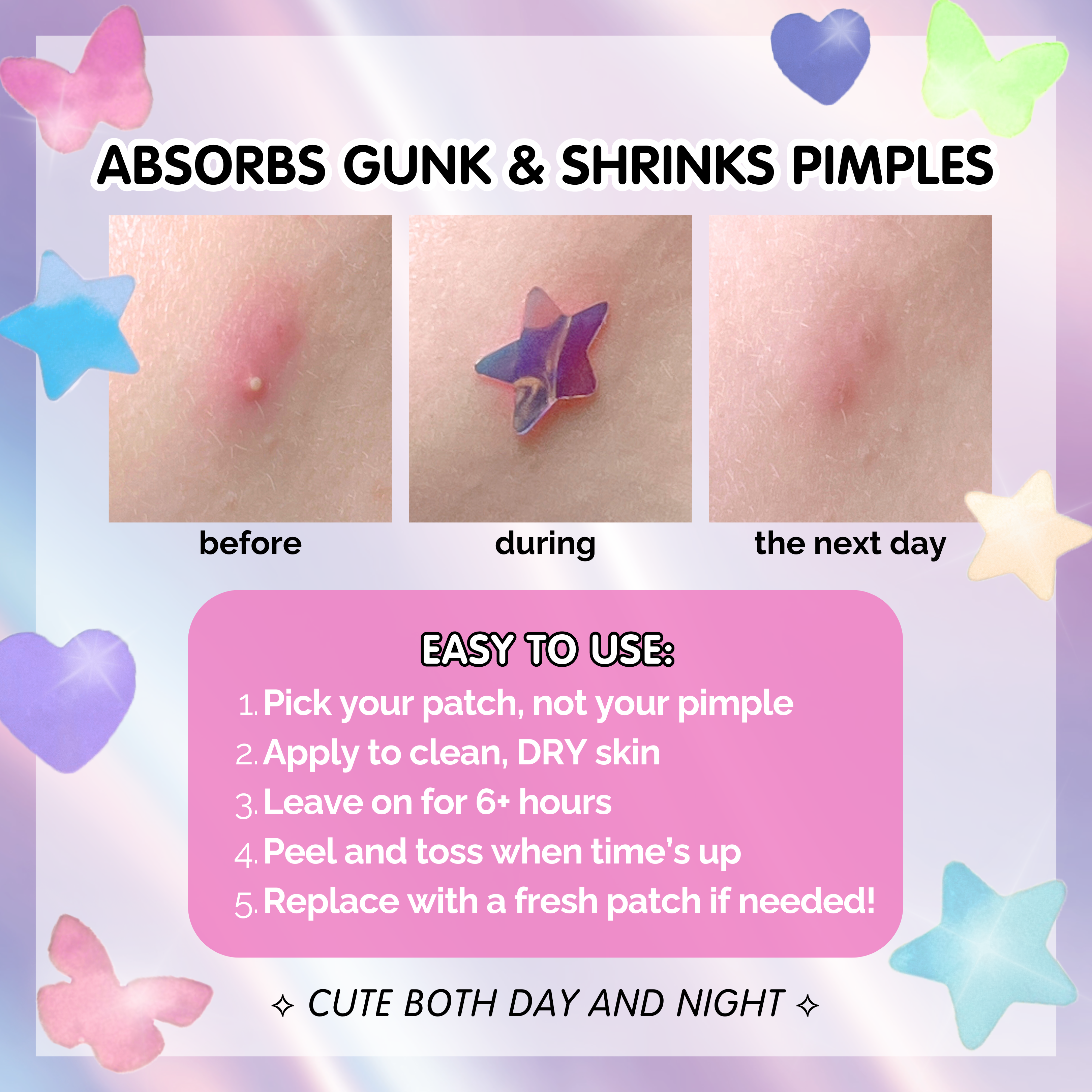 Sparkle Beauty Labs - Wholesale Acne/Hydrocolloid Patch - Heal & Conceal Pimple Patch ⭐️ Holographic Stars (78 count)6