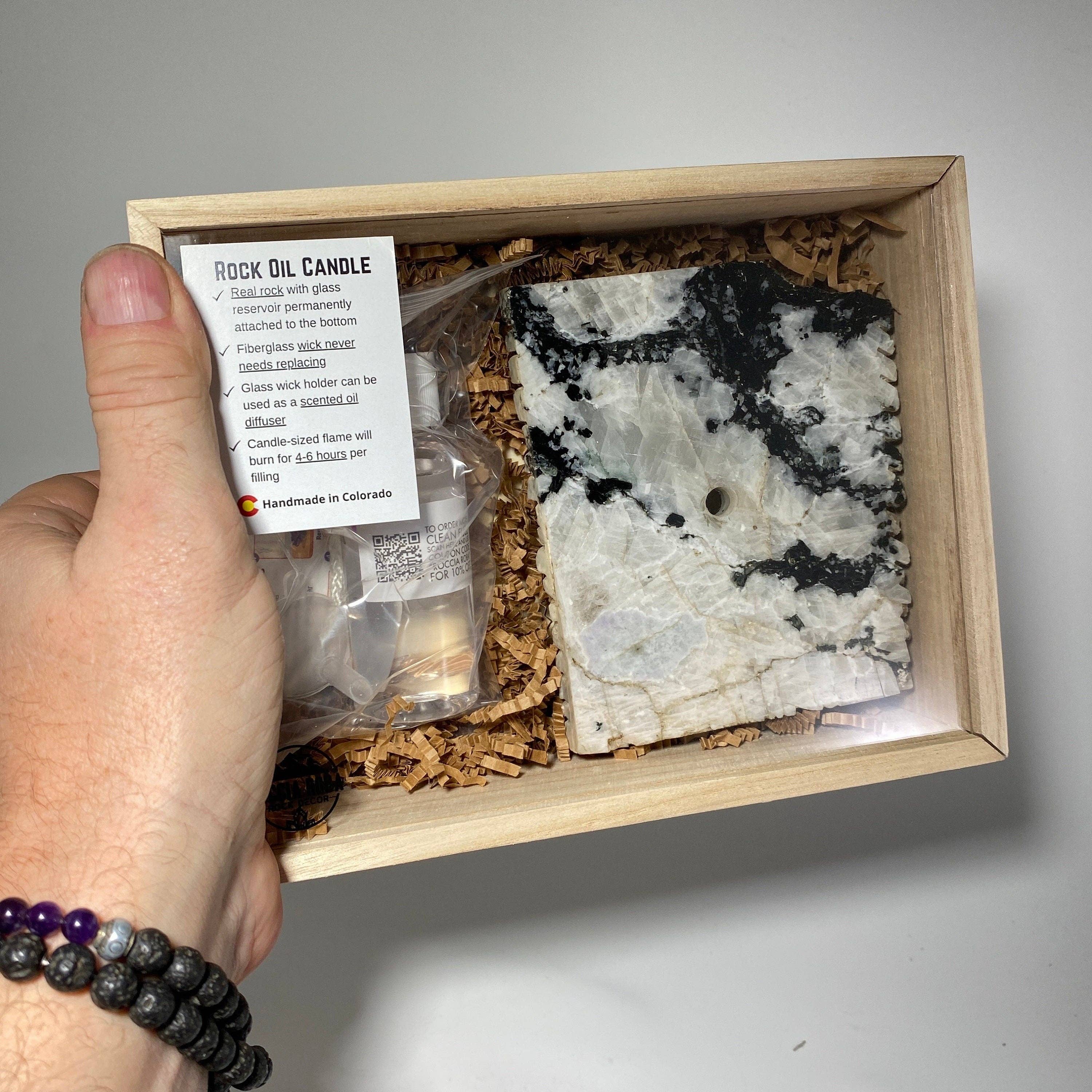 Roccia Roba - Wholesale Novelty Candle - Rock Candle gift box - rainbow moonstone4