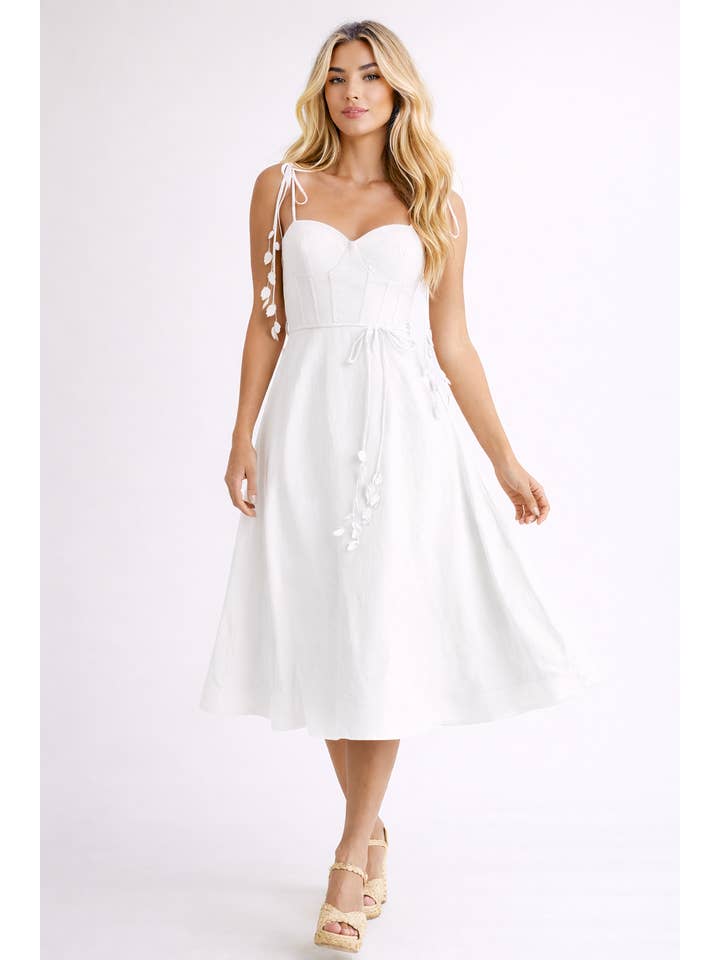 Endless Blu - Wholesale Dress - Women's - LD1003 Linen Midi Dress with Corset Bodice