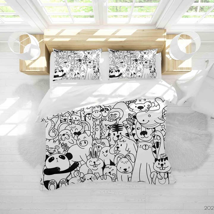 Jess Art Decoration - Wholesale Bedding set - 3D Cartoon Animal Pattern Doodle Quilt Cover Set Bedding Set Duvet Cover Pillowcases 71