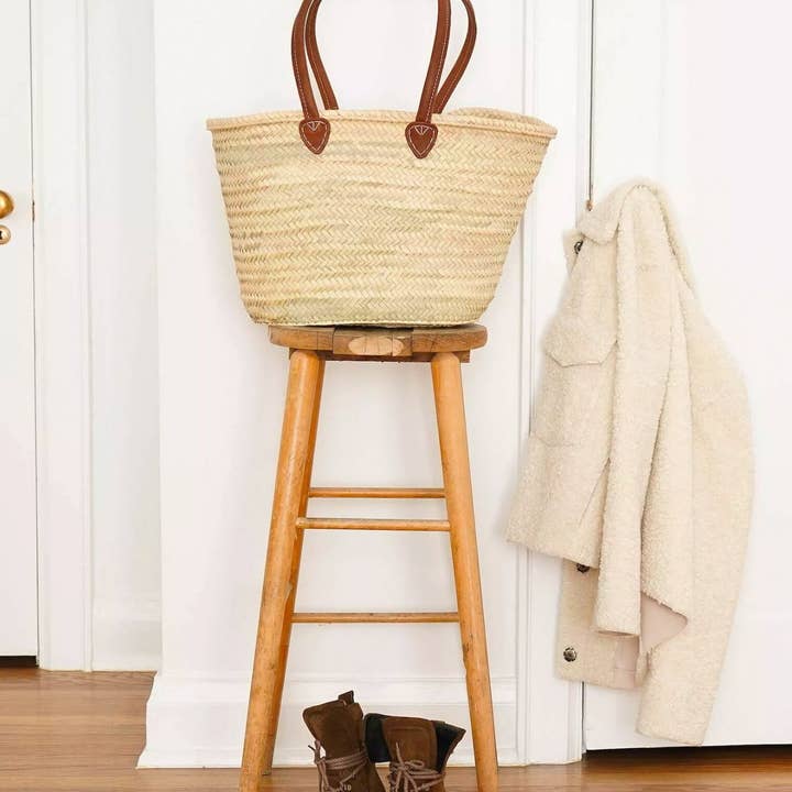 Medium FRENCH Market Basket with a leather fruit basket, for wholesale by ProHandmadeDesign