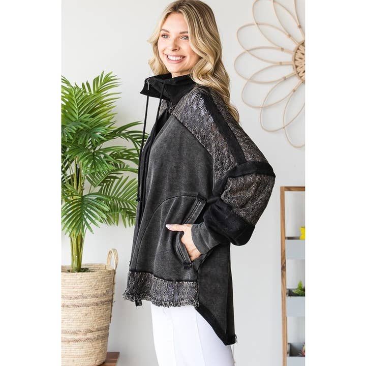 Oli&Hali - Wholesale Jacket - Women's - WASHED MIX MEDIA CROCHET LACE FRENCH TERRY JACKET15