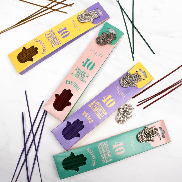 Spirit Incense Stick Set - 4 unikke dufte med Hamsa-holder for engroshandel hos Myga