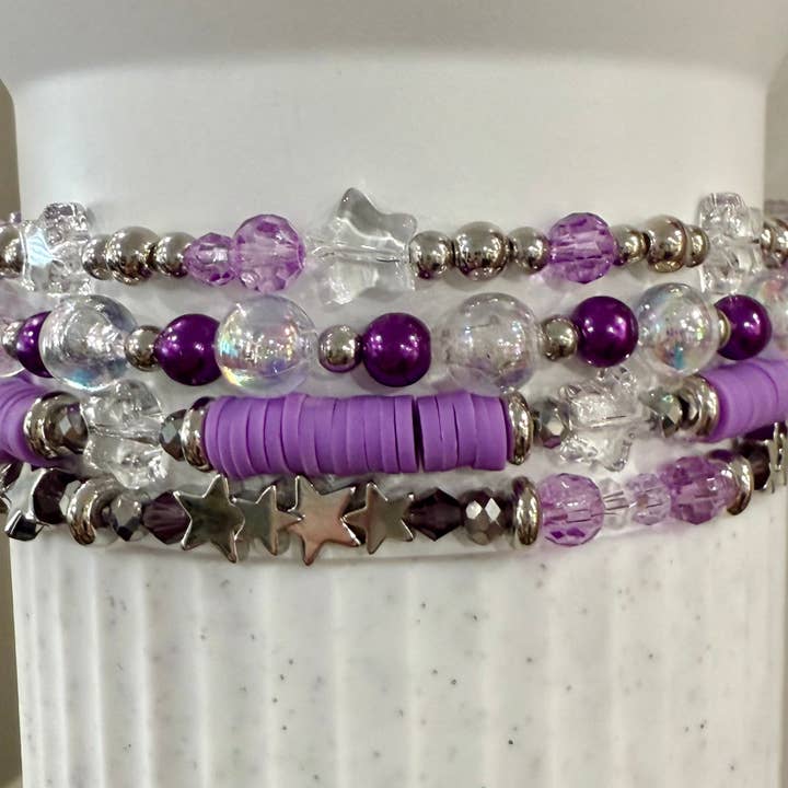 Violet Silver Stars - Tumbler Bracelet Stacks for wholesale by Olive Lane Accessories