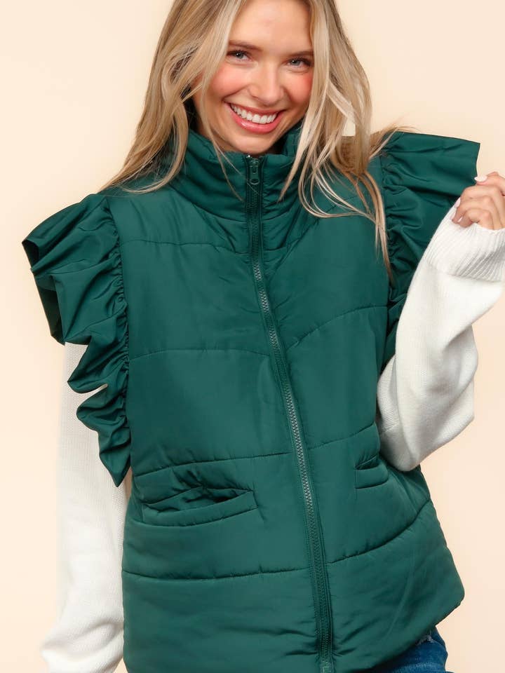 HØJHALSET LYNLÅS OG FLÆSEÆRMET PUFFERVEST for engroshandel hos Promenade