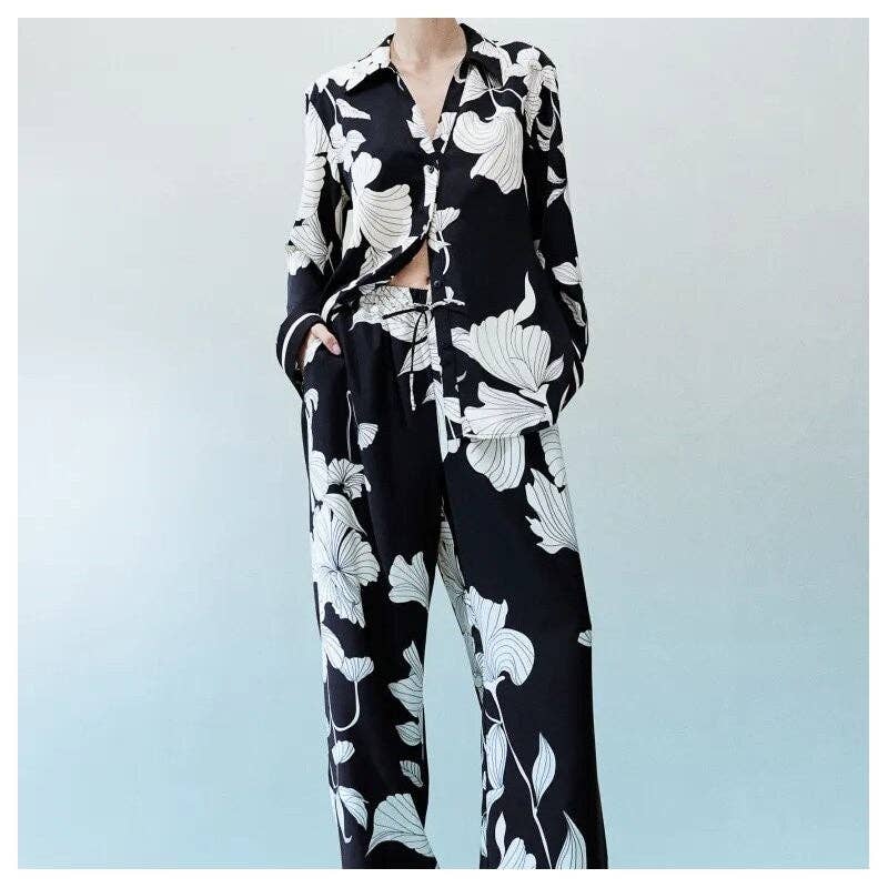 liqubit - Venta al por mayor Conjuntos de top y pantalón (NO para estar en casa) - Mujer - Conjunto de camisa de manga larga estampada y pantalones elegantes6