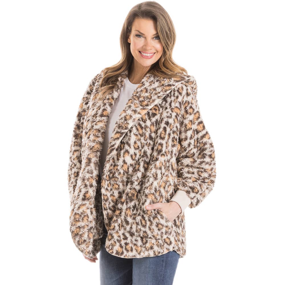 Katydid - Wholesale Hoodie - Women's - Tan Leopard Lightweight BODY WRAP with Hoodie and Pockets2