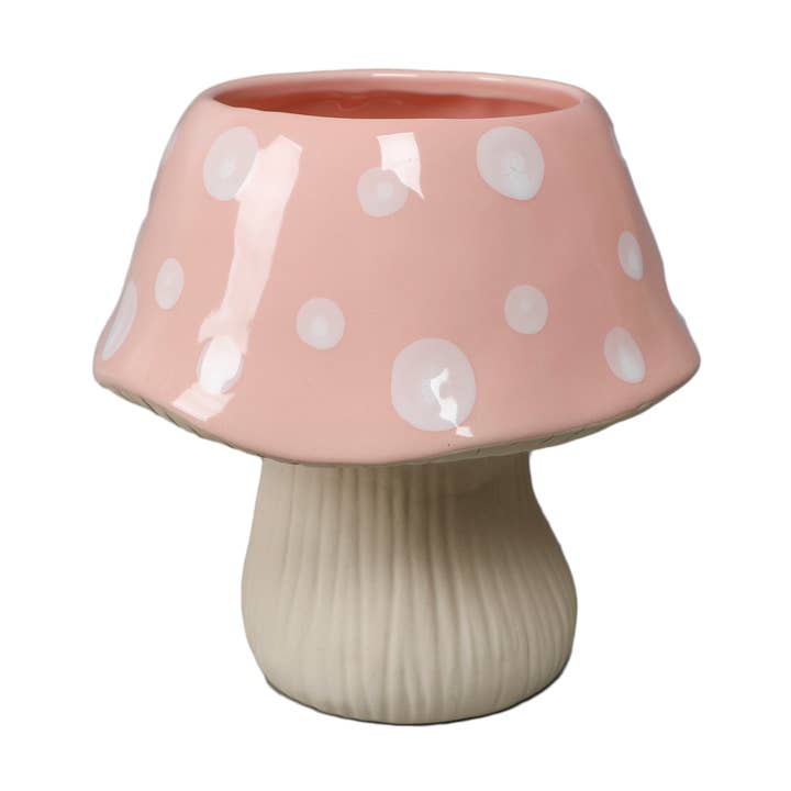 Pink Polka Dot Mushroom Ceramic Planter for wholesale by Flora Bunda Inc