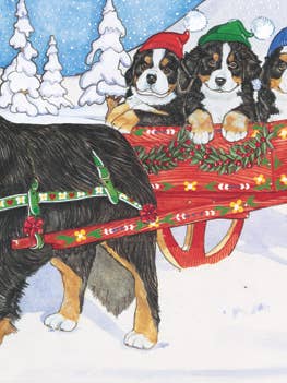 Lot de 10 cartes de Noël Bernese Mountain Dog Holiday Ride pour la vente par Pipsqueak Productions