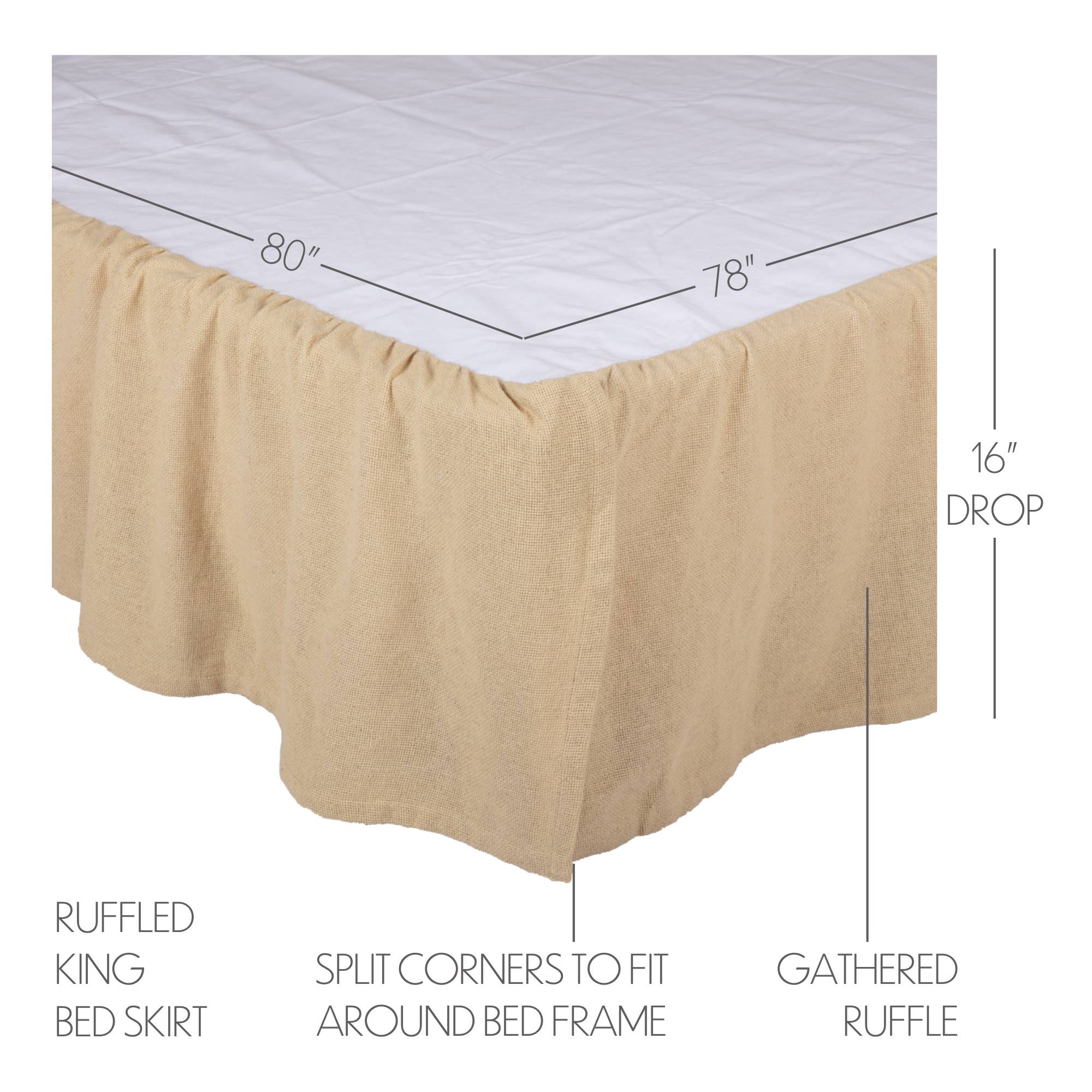 VHC Brands - Wholesale Bedskirt - Burlap Vintage Ruffled King Bed Skirt 78x80x162