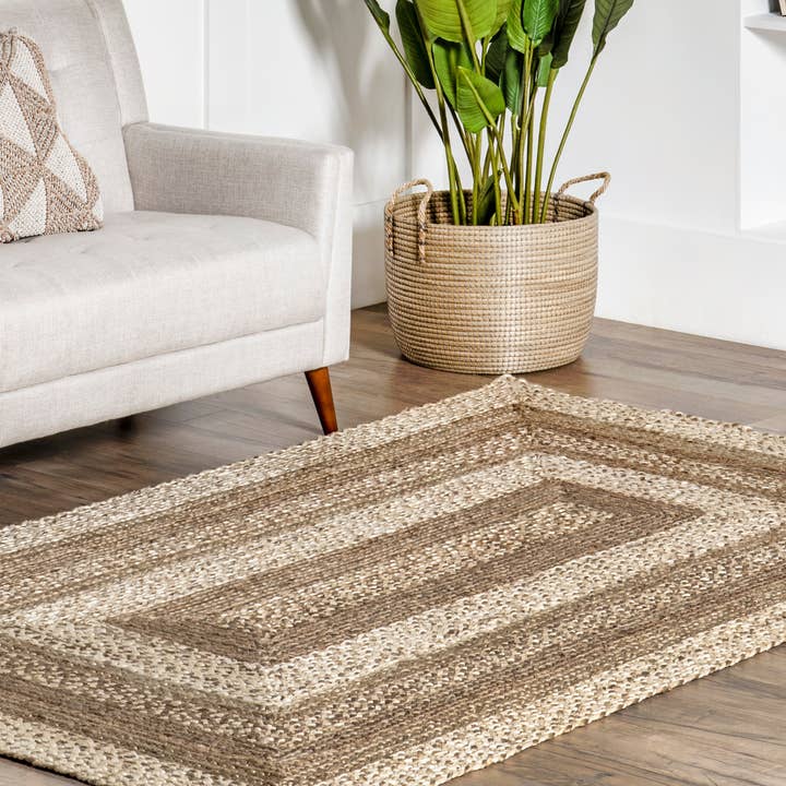 Natural Charlene Braided Border Jute Area Rug for wholesale on Faire8