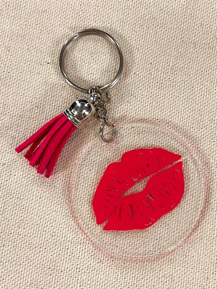 lips round keychain for wholesale by Honey Rose Collective