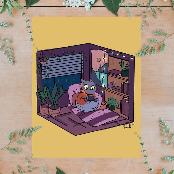 "Raining Outside" Digital Painting 8.5x11 Print for wholesale by grapehoney