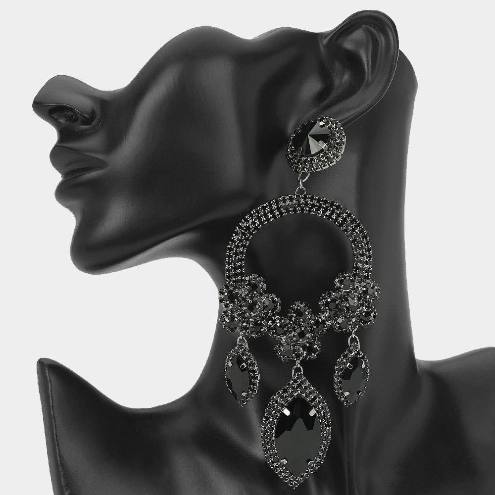 Sensibling Corp. – wholesale Dangle earrings – Oversized Rhinestone Paved Triple Flower Marquise Glass Stone Cluster Link Drop Chandelier Evening Earrings5