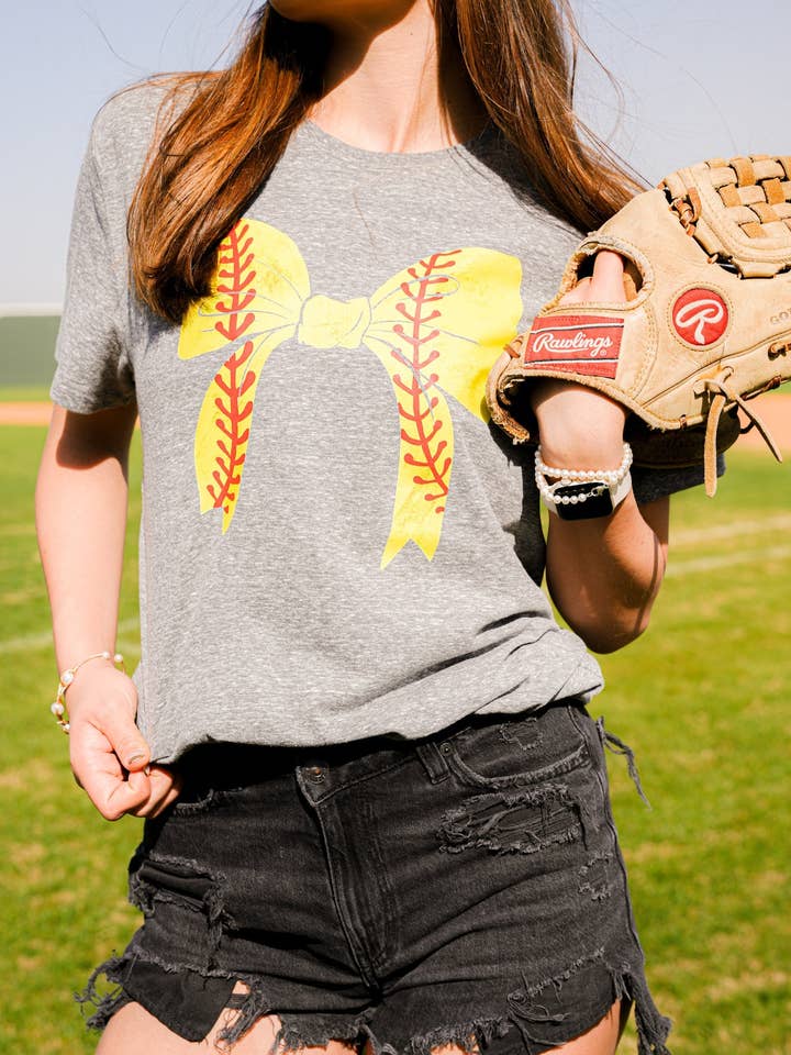 SOFTBALL BOW TEE | CREWNECK for wholesale by Summer Tees