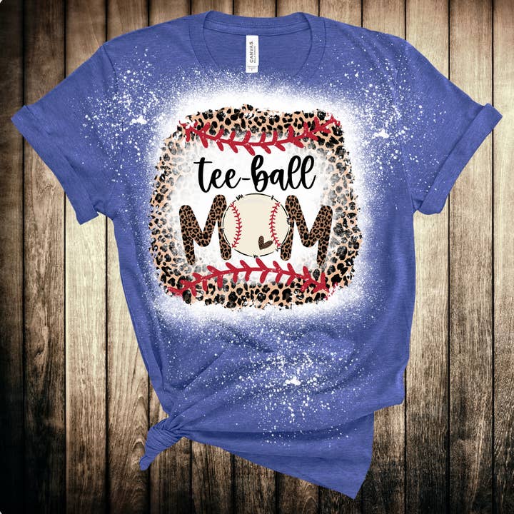 Boutique Bleached T-Shirt, Sports, Tee-Ball Mom, Leopard for wholesale by Curlee Q & Co.