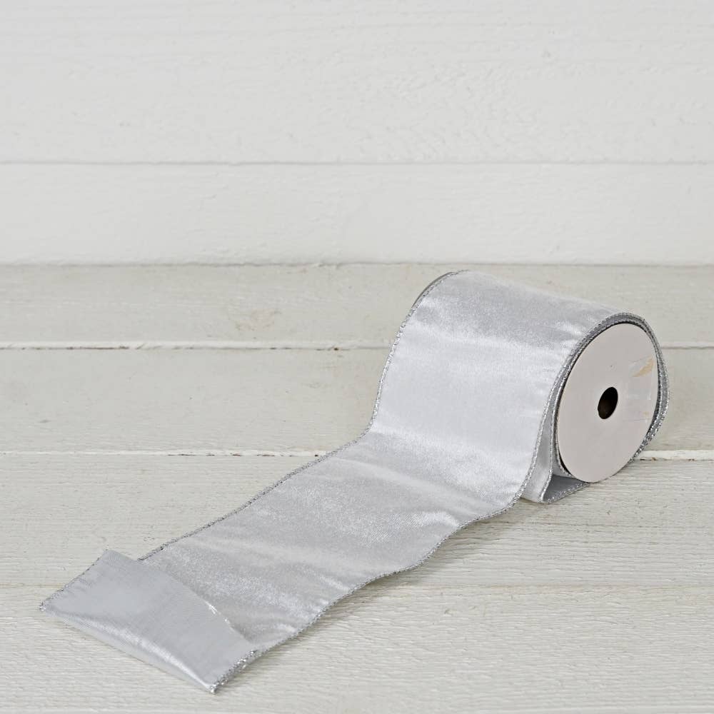 Holiday Depot Inc. - Wholesale Ribbon - Gift Wrapping - R32982-Wired Ribbon-Platinum Velvet w. Silver Back (4inW)3