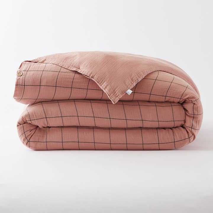 HOUSSE DE COUETTE REVERS. 260 x 240 cm GAIA MATCH Rose pêche pour la vente par L'effet Papillon