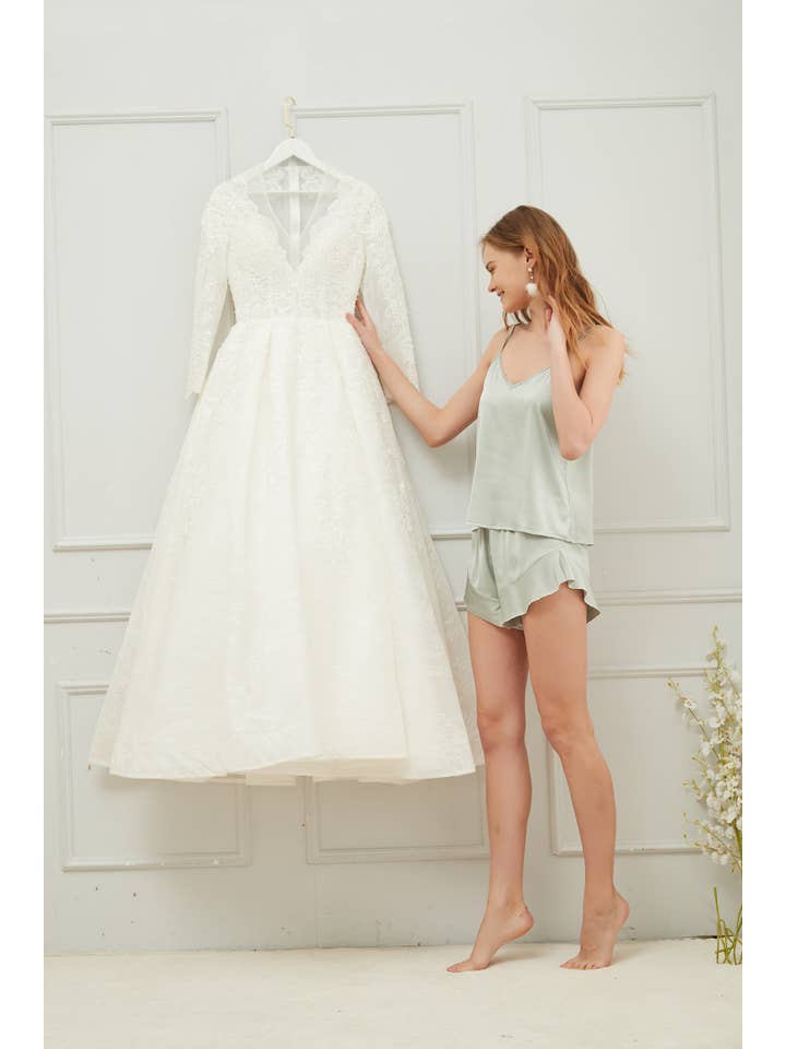 Mackleys - Wholesale Lounge Set - Women's - PREORDER Satin Cami and Ruffle Short Set13