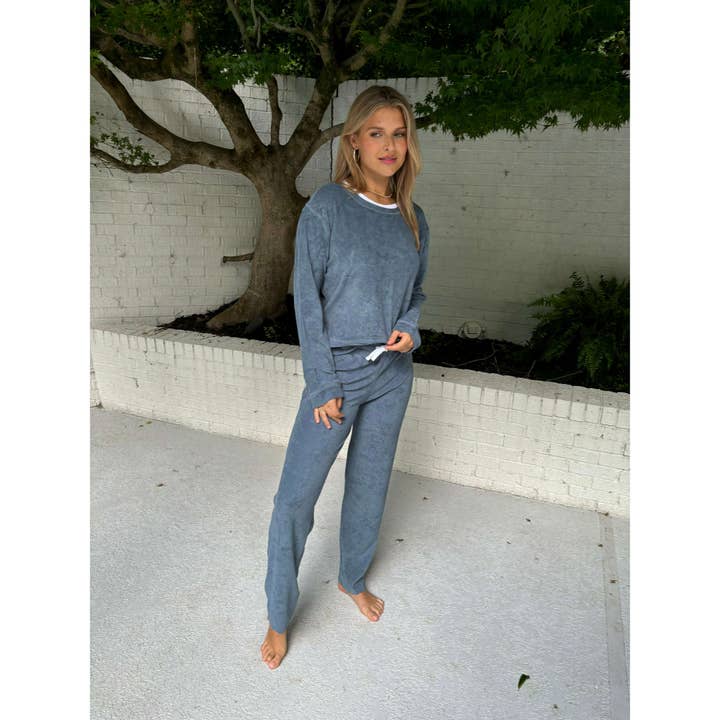 erin gray - Wholesale Lounge Sweatpants/Joggers - Women's - Riviera Plush Toweling Pants in Cool Slate Blue
