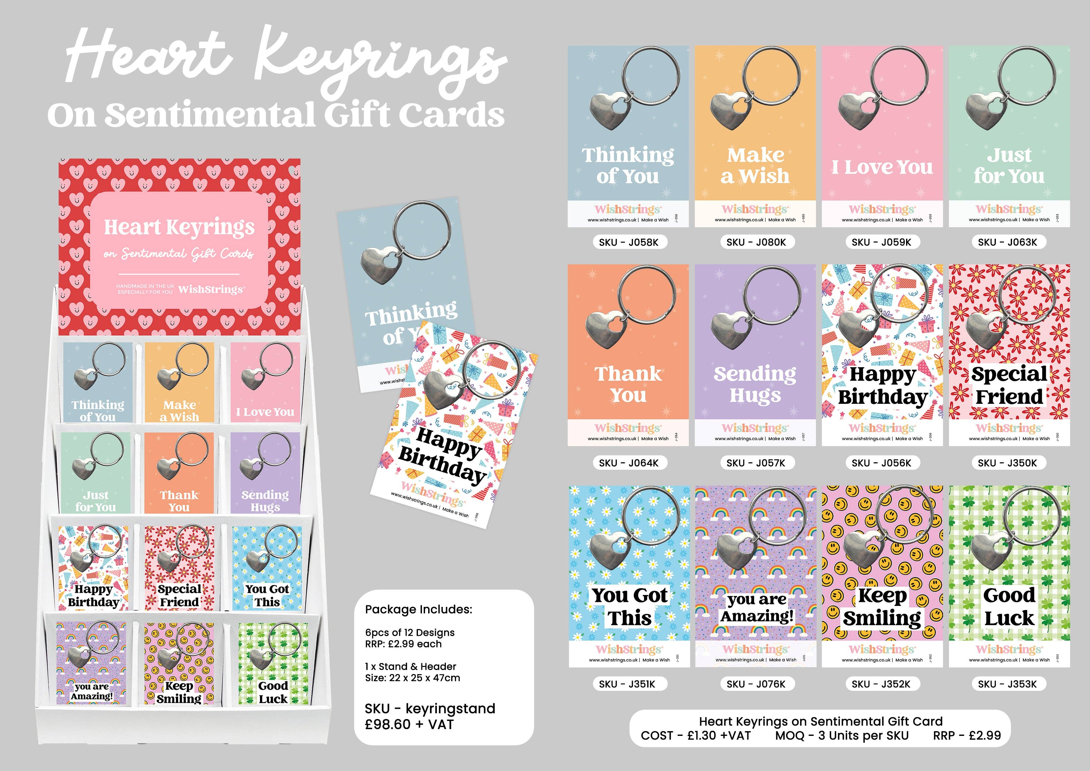 WishStrings - Venta al por mayor Llavero - Mujer - Llaveros en forma de corazón para tarjetas de regalo sentimentales, soporte de mostrador precargado1