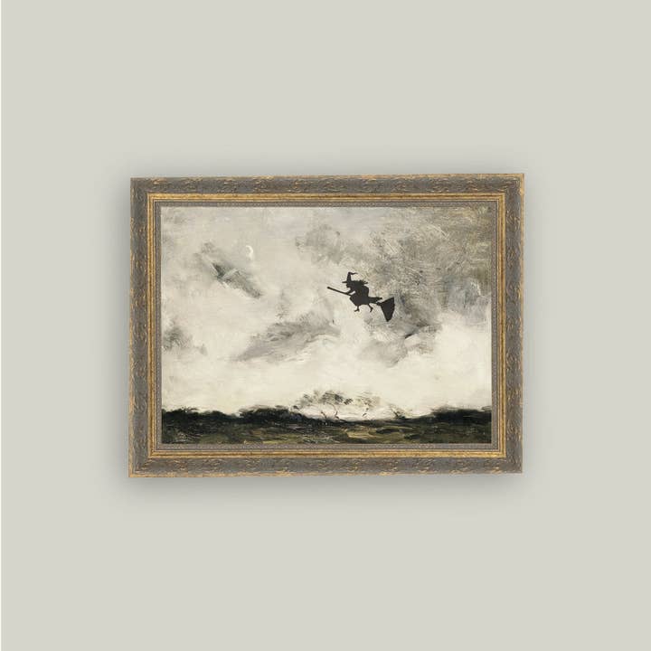 Petal Lane Home - Wholesale Art Print - Witch Flying Through The Night Framed Antique Art