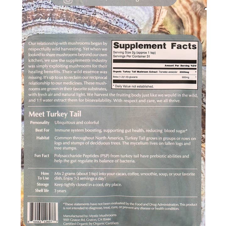 Ora Cacao - Wholesale Protein/Superfood Powder - Turkey Tail - Fruiting Body - 1:1 Water Extracted - Organic1