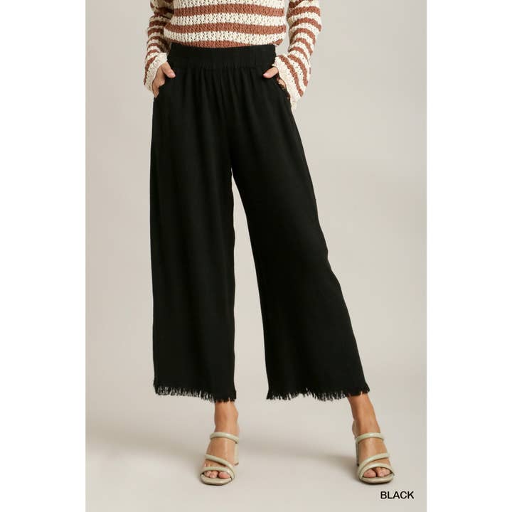 STYLE USA - Wholesale Broek - Dames - Broek met brede pijpen en elastische tailleband van linnen11