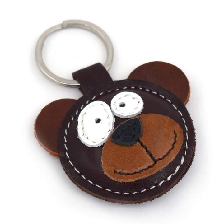 The Cute Little Brown Bear Handmade Leather Keychain for wholesale by Triballi Leather Products