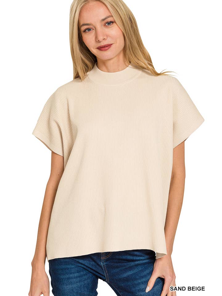 Vanilla Monkey - Wholesale Knit Sweater - Women's - Viscose Mock Neck Short Sleeve Boxy Sweater8