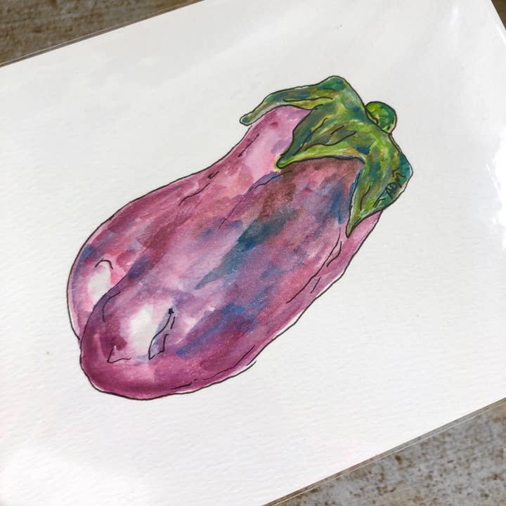 Eggplant watercolor painting 5'x7' farmhouse art for wholesale by Cuddles and Creativity