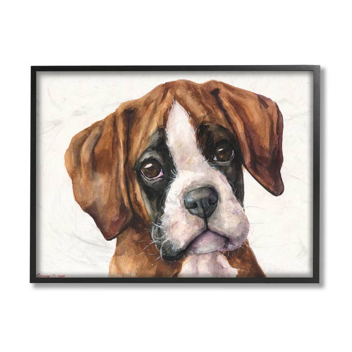Stupell Industries – Engroshandel Kunsttryk – Hvalp Eyes Boxer Hund Pet Portræt Brun Hvid Sort