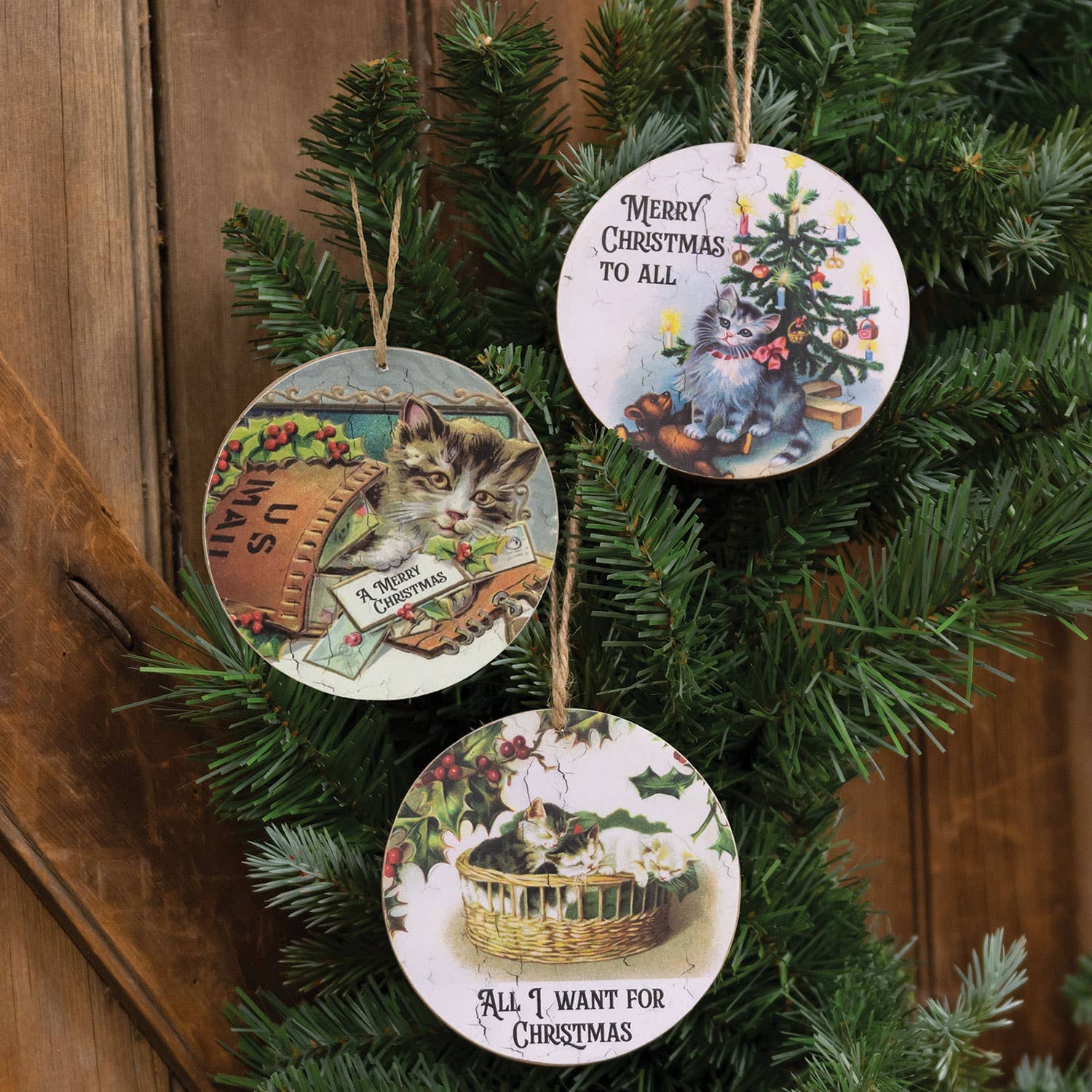 The Hearthside Collection - Wholesale Ornament Set - Merry Christmas to All Cat Ornament, 3 Assorted1